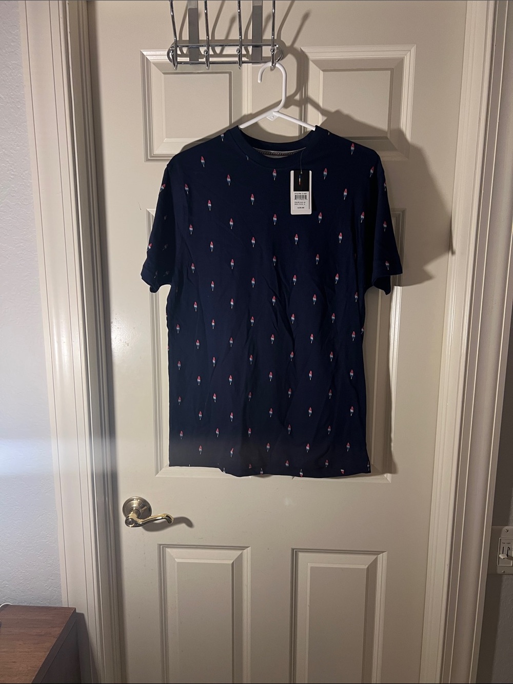 Men's Navy Short-Sleeve Crewneck T-Shirt with Small Red Print